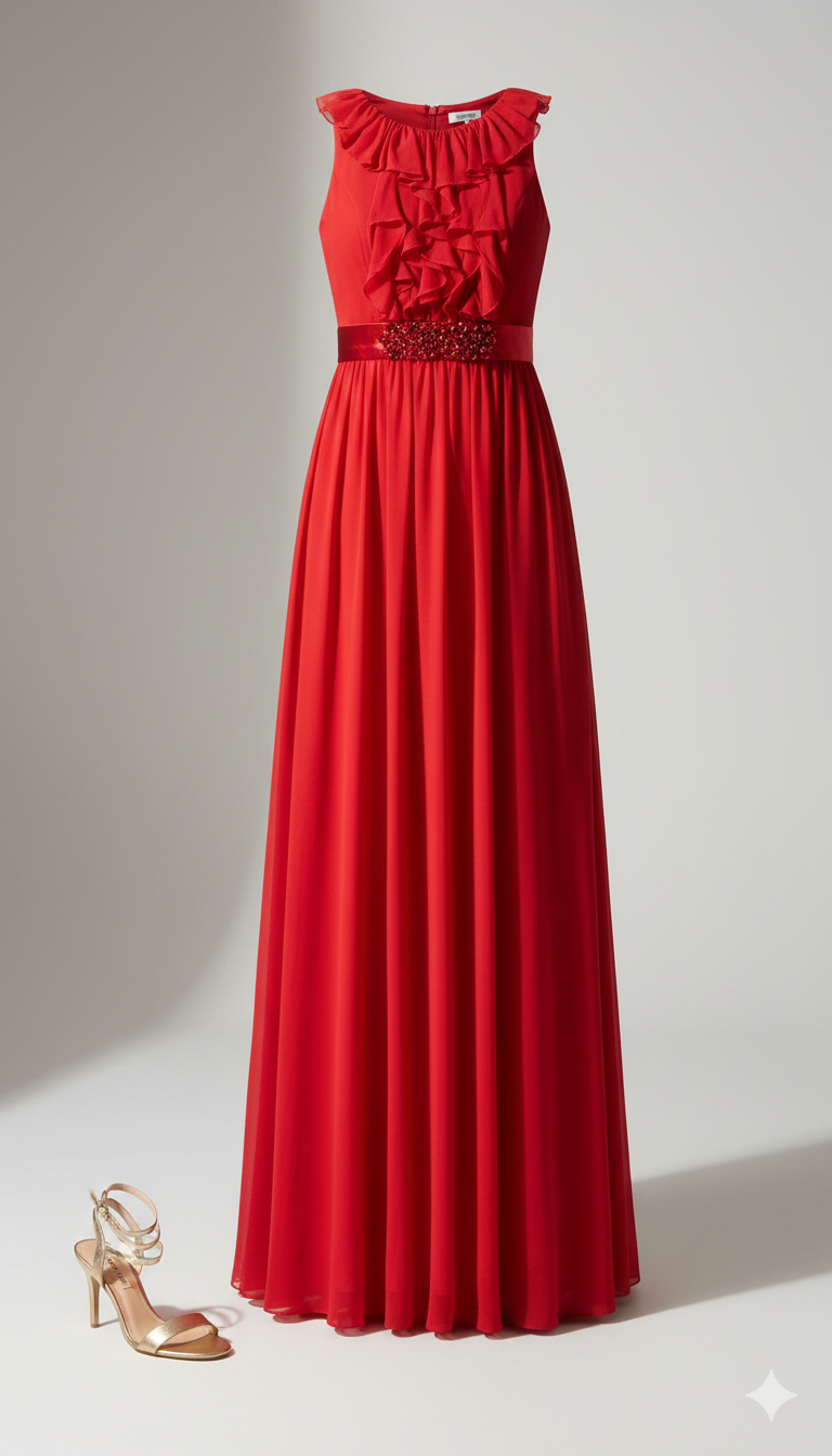 Vestido Largo "Red Passion" con Detalles de Cristal 🌹