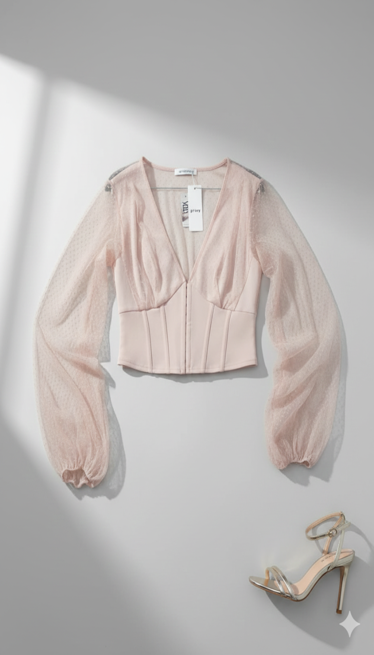 Blusa Rosa Privy con Mangas Translúcidas – “Delicadeza que Enamora”