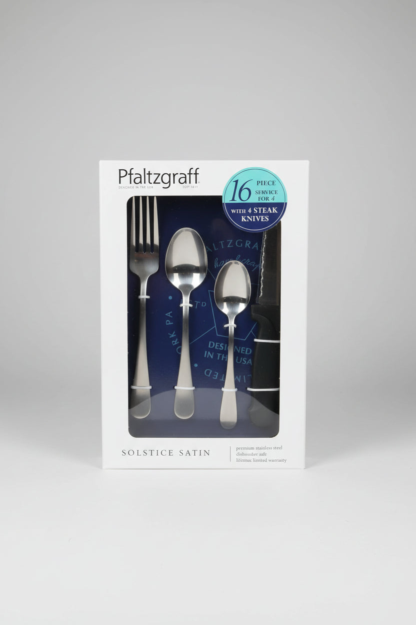 Juego Cubiertos Pfaltzgraff Solstice Satin - 16 Piezas con Cuchillos de Carne