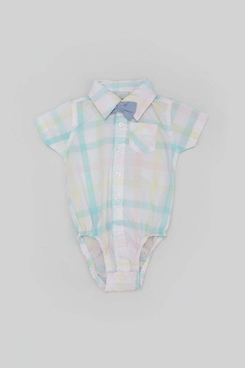 Mameluco Estilo Camisa con Corbatín – Cuadros en Tonos Pasteles