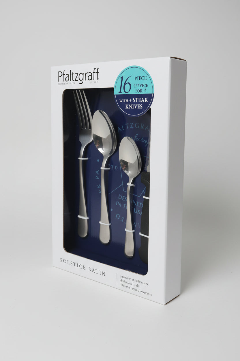 Juego Cubiertos Pfaltzgraff Solstice Satin - 16 Piezas con Cuchillos de Carne
